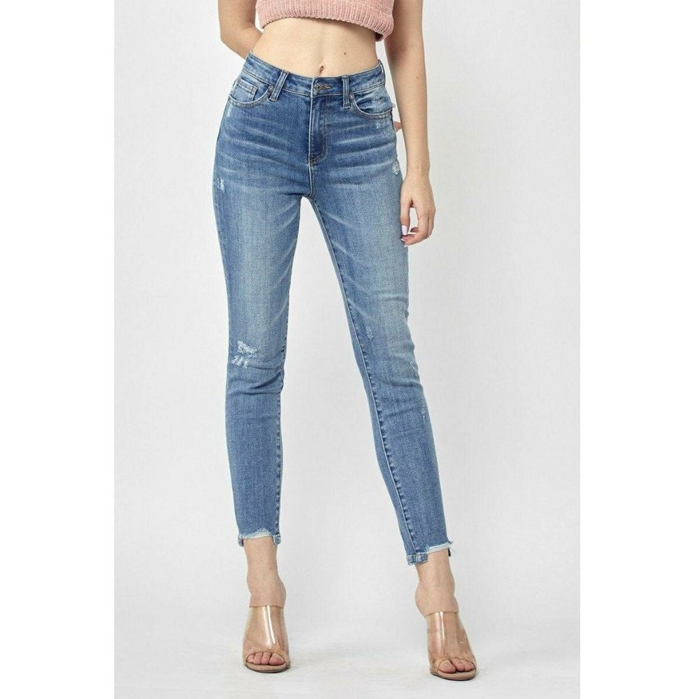 Risen Distressed Skinny Jeans